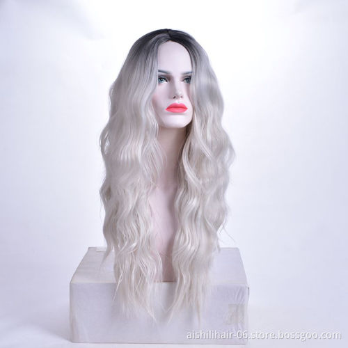 2019 Best sellers long wavy 22 inch ombre color Synthetic wig and lace front wig for woman